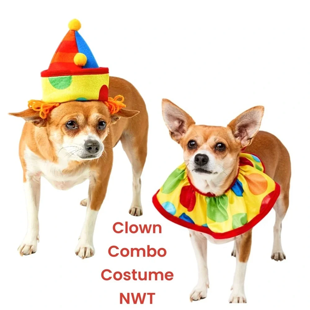 Rubies Pet Shop Boutique Dog Clown Collar & Hat Combo Costume NWT